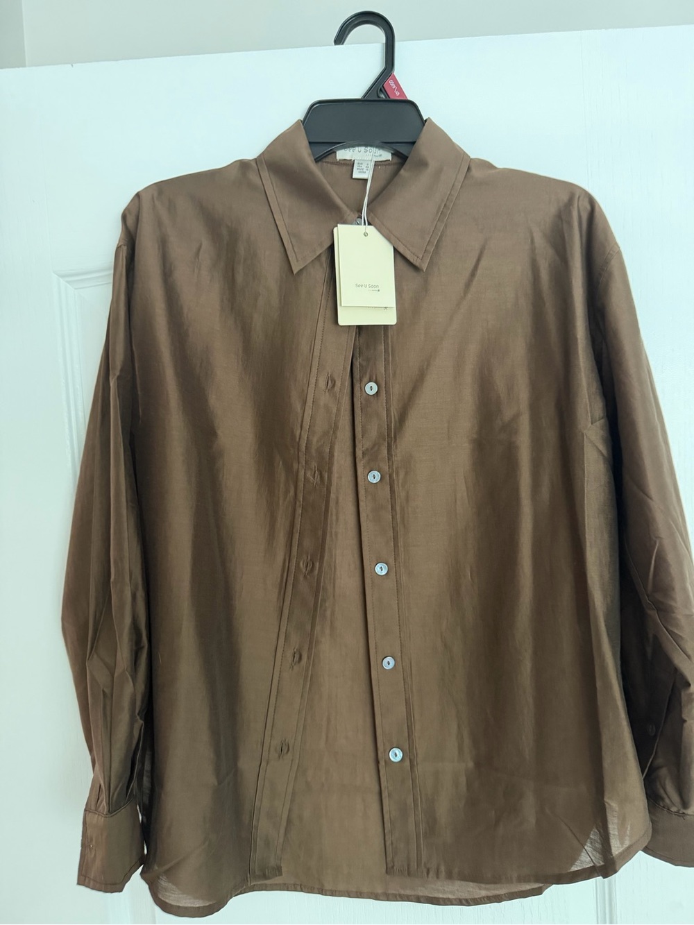 See U Soon New Brown Button-Front Silk Shirt - Women's